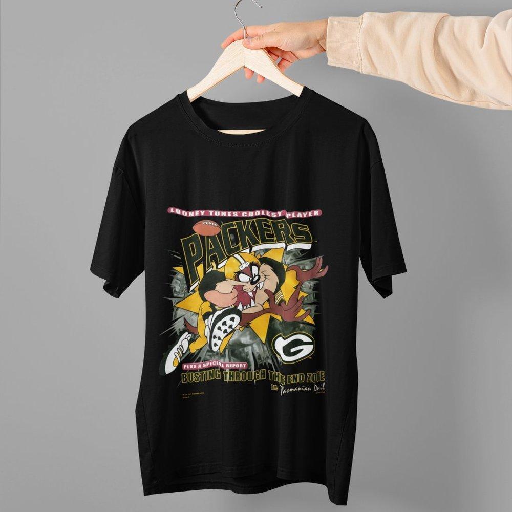 Retro N.Fl Green Bay Packers Shirt, Looney Tunes Taz Shirt Tee Tasmania Devil